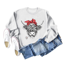 Load image into Gallery viewer, Casual long sleeve crewneck red bow cow fun print loose women&#39;s hoodie