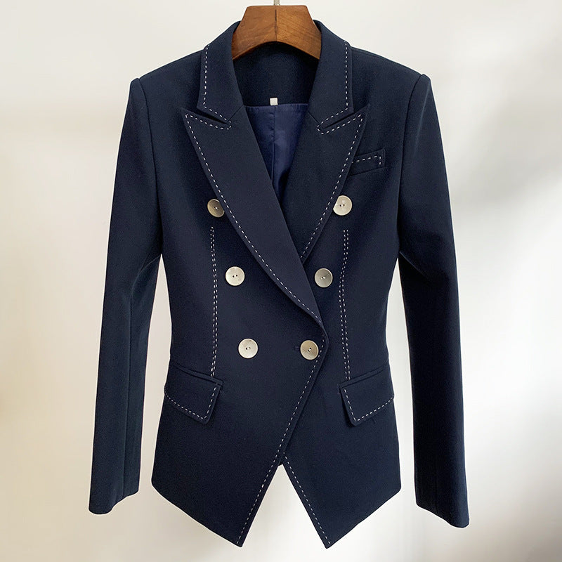 Top quality goods 2021 new women's suit beaded trim open line decoration double breasted wide slim leisure small suit