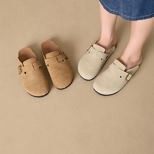 Leather Birkenstock shoes women's flat ss pure original wear four seasons casual shoes children light bean Birkenstock shoes