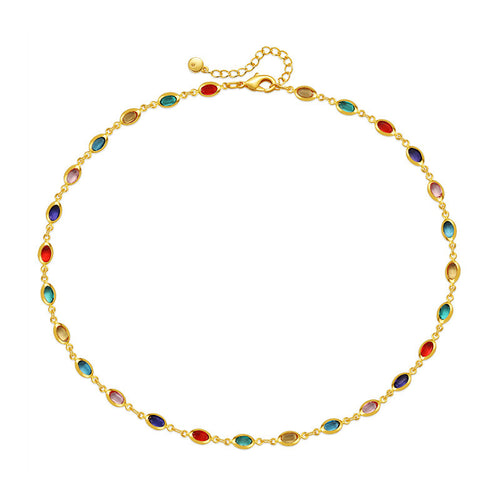 Bohemian style stained glass diamond collarbone chain plated 18K gold chain holiday style travel ethnic style necklace
