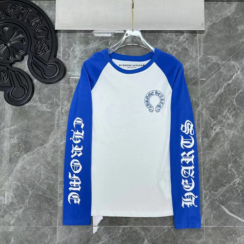 High version Chrome Hearts horseshoe print ing color shoulder letter-print long sleeve T-shirt for men and women