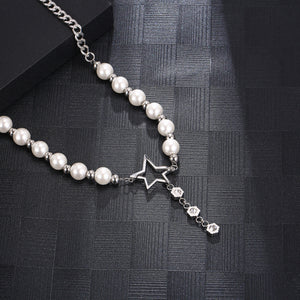 Stainless Steel Bead Aritificial Pearls Splicing Fashion Necklace