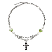 Load image into Gallery viewer, Stainless Steel Colored Diamond Inlaid Heart Splicing Cross Men And Women Necklace