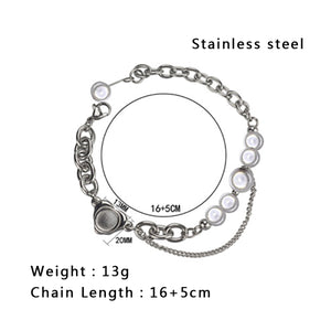 Stainless Steel INS Style Reflective Pearl Heart Splicing Trend Bracelet