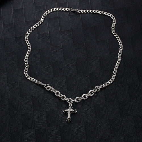 Stainless Steel European And American Trendy Diamond Studded Cross Splicing Necklace