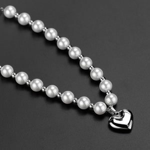 Stainless Steel Chain Splicing Pearls Love Minimalism Necklace