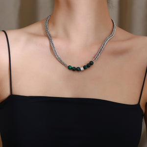 Stainless Steel Green Bead Splicing Minimalism Fashion Necklace
