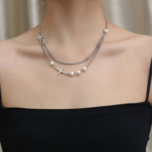 Load image into Gallery viewer, Stainless Steel Pearl Splicing Double Layer Trend Necklace