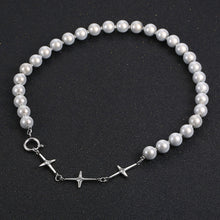 Load image into Gallery viewer, Stainless Steel Diamond Cross Reflective Pearls Splicing Men and Women Delicate Necklace