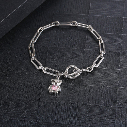 Stainless Steel Pink Diamond Little Bear Trend Bracelet