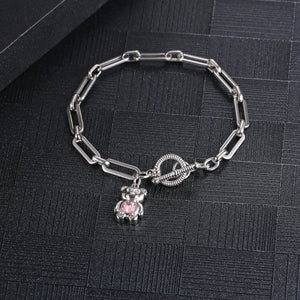 Stainless Steel Pink Diamond Little Bear Trend Bracelet