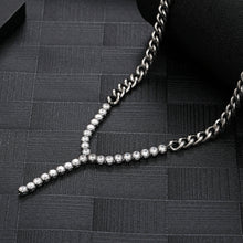 Load image into Gallery viewer, Stainless Steel Cuban Chain Splicing Zircon Full Diamond Y-shaped Necklace