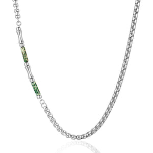 Stainless Steel Green Shell Bamboo Joint Splicing Pearl Chain Necklace