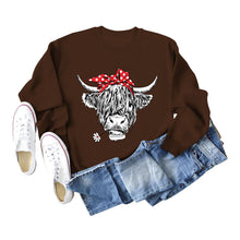 Load image into Gallery viewer, Casual long sleeve crewneck red bow cow fun print loose women&#39;s hoodie