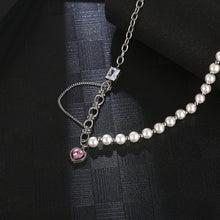 Load image into Gallery viewer, Stainless Steel Chain Splicing Pearls Pink Diamond Love Pendant Necklace