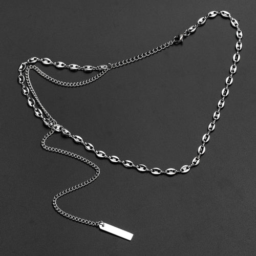 Stainless Steel Pig Nose Chain Tassel Square Trend Pendant Necklace