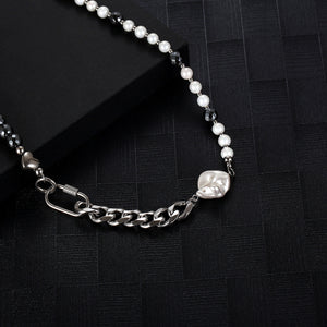 Stainless Steel Retro Black Gallstone Spliced Pearl Necklace