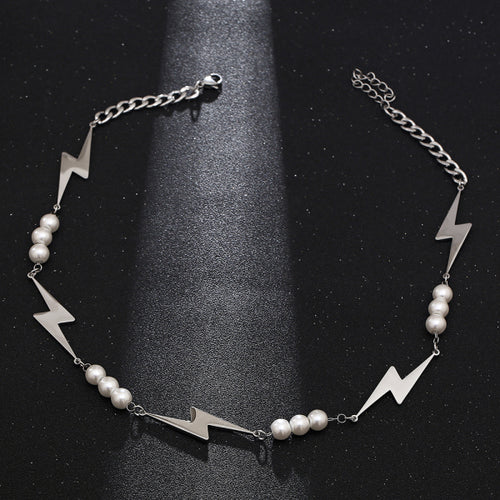 Stainless Steel Lightning Spliced Pearl Trend Necklace