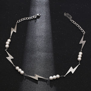 Stainless Steel Lightning Spliced Pearl Trend Necklace
