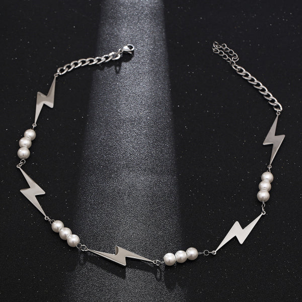 Stainless Steel Lightning Spliced Pearl Trend Necklace