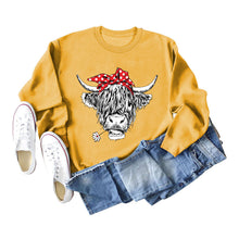 Load image into Gallery viewer, Casual long sleeve crewneck red bow cow fun print loose women&#39;s hoodie