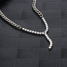 Load image into Gallery viewer, Stainless Steel Cuban Chain Splicing Zircon Full Diamond Y-shaped Necklace