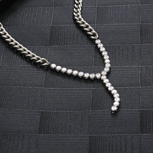 Stainless Steel Cuban Chain Splicing Zircon Full Diamond Y-shaped Necklace