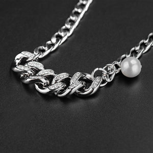 Stainless Steel Inlaid Diamond Pearls Necklace
