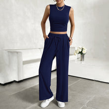 Load image into Gallery viewer, Di Yun women&#39;s spring and summer leisure round neck sleeveless shirt and trousers two-piece set
