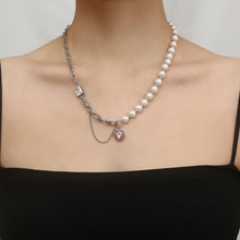 Load image into Gallery viewer, Stainless Steel Chain Splicing Pearls Pink Diamond Love Pendant Necklace