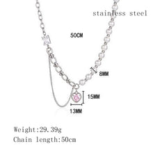Load image into Gallery viewer, Stainless Steel Chain Splicing Pearls Pink Diamond Love Pendant Necklace