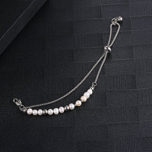 Stainless Steel Irregular Natural Pearl Double Layer Delicate Bracelet