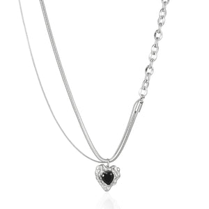 Stainless Steel Irregular Black Love Minimalism Pendant Necklace