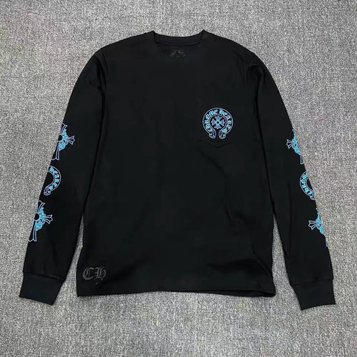 Scroll cross patchwork long sleeve T-shirt base