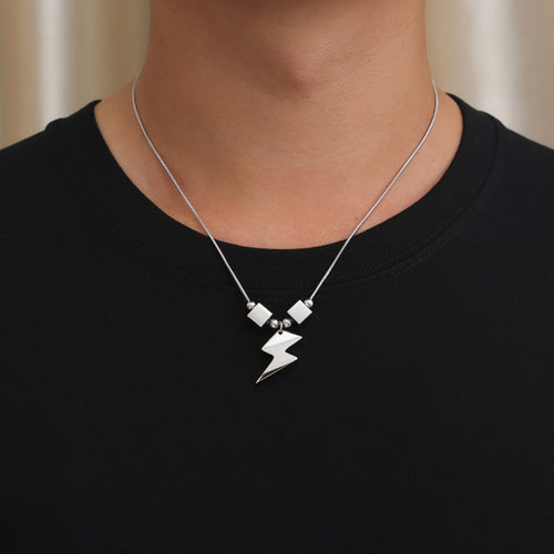Stainless Steel Block Lightning Pendant Necklace