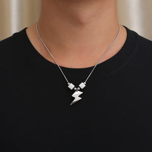 Stainless Steel Block Lightning Pendant Necklace