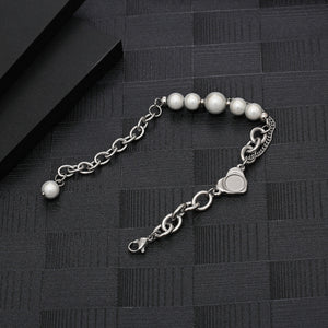 Stainless Steel INS Style Reflective Pearl Heart Splicing Trend Bracelet