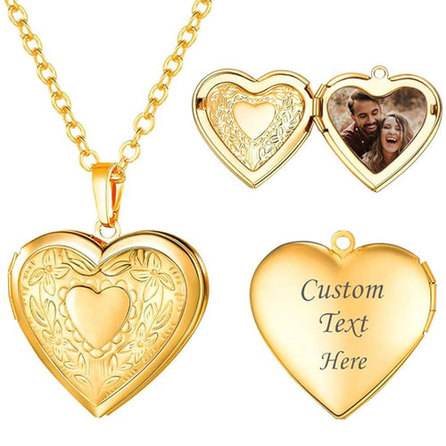 Stainless steel love pattern pendant necklace can be carved DIY photo box photo couple collarbone chain