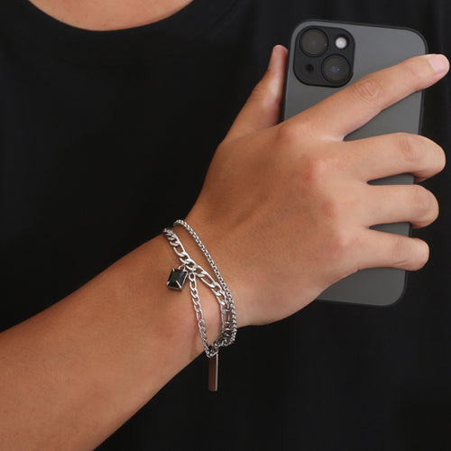 Stainless Steel Black Gem Multi Layered Minimalism Bracelet