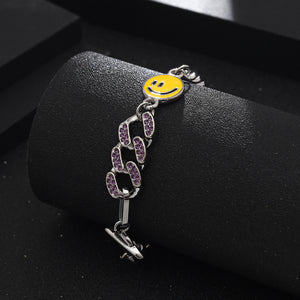 Stainless Steel Hip Hop Smiley Face Patchwork Cuban Diamond Planet Bracelet