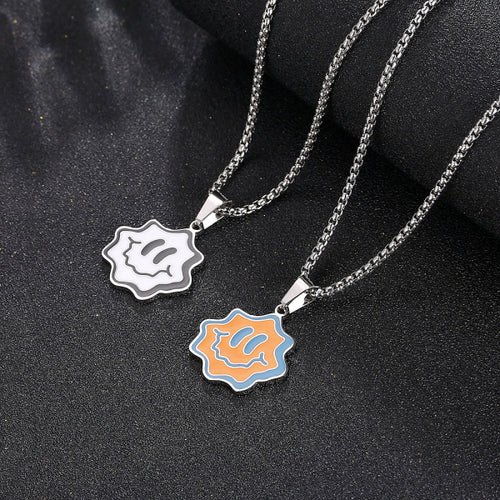 Stainless Steel Cartoon Smiley Face Pendant Necklace