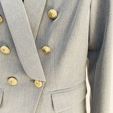 Load image into Gallery viewer, 2021 European and American star style women&#39;s suit jacket fashion lion head metal button double breasted green fruit collar suit light grey - Critique Clothing - 