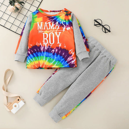 2021 cartoon letter jumper set autumn/winter tie-dye sweatshirt pants spot two sets - Critique Clothing - 