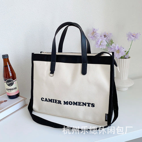 Casual large capacity bag female summer shoulder bag simple double use canvas Tote bag college class bag