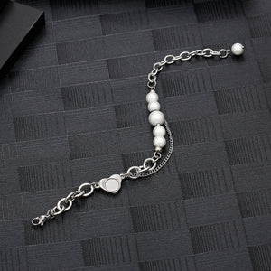 Stainless Steel INS Style Reflective Pearl Heart Splicing Trend Bracelet