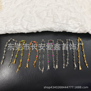 A simple and individual antique golden cross-flower diamond-encrusted thin bracelet for a couple