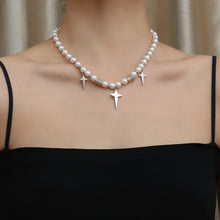 Load image into Gallery viewer, Stainless Steel Metal Spliced Pearl Cross Trend Necklace