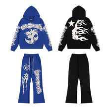 Load image into Gallery viewer, The new Hell Star loose retro letter print hooded sweatshirt and trousers are trendy