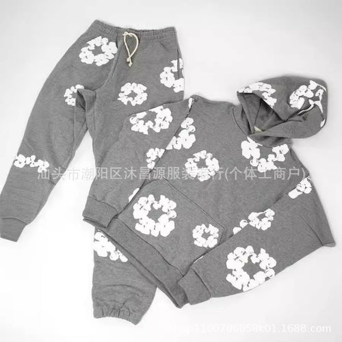 Individuality American street foam print hoodie pants fashion all  casual solid color hoodie