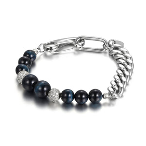 Stainless Steel European And American Personalized Trendy Tiger Eye Stone Splicing  Bracelet